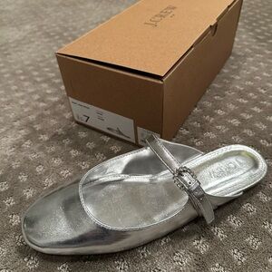 J.. Crew Factory silver mary Jane mules.